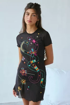 Only Hearts Love Me Tender Embroidered Mesh Baby Tee Mini Dress