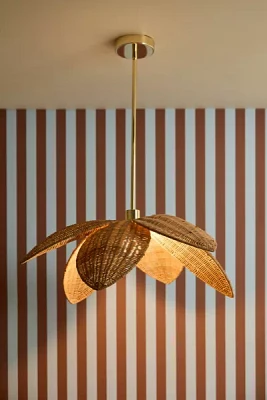 Palm Leaf Rattan Flush Mount Pendant Light