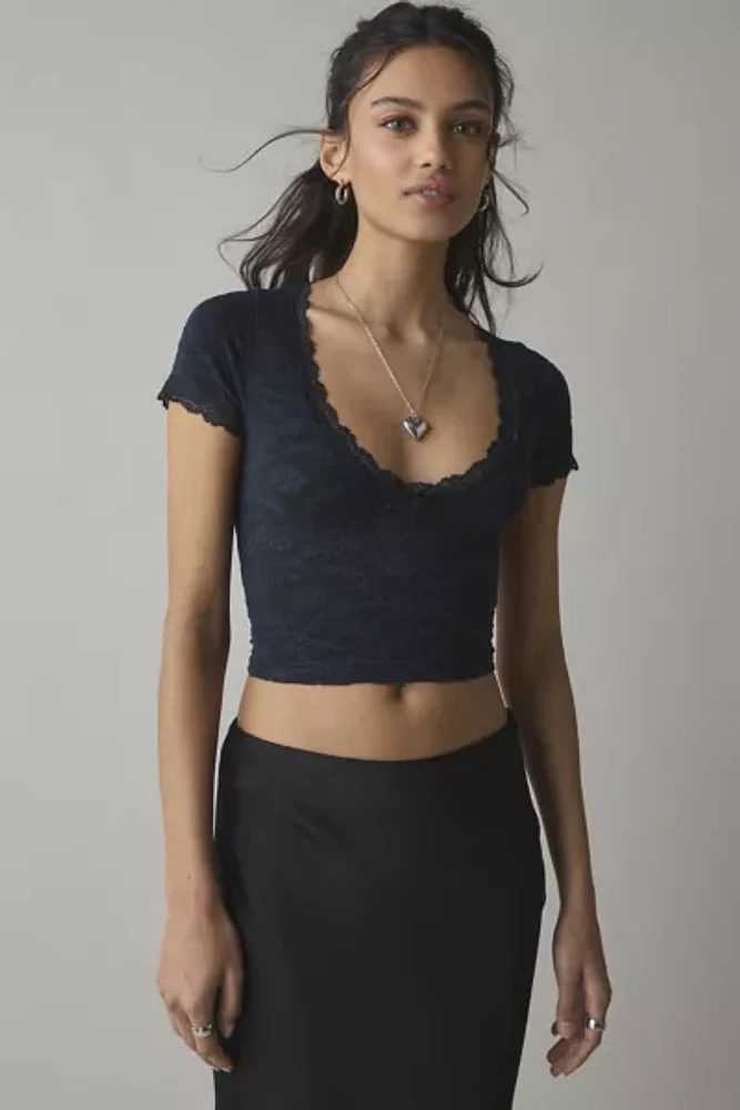 Out From Under Bella Seamless Knit Lace Trim Crop Tee