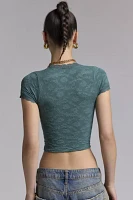 Out From Under Bella Seamless Knit Lace Trim Crop Tee