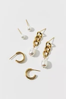 Stainless Steel Freshwater Pearl Post & Hoop Earring Set