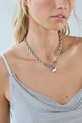 Stainless Steel Puffy Star Charm Necklace