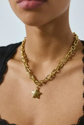 Stainless Steel Puffy Star Charm Necklace