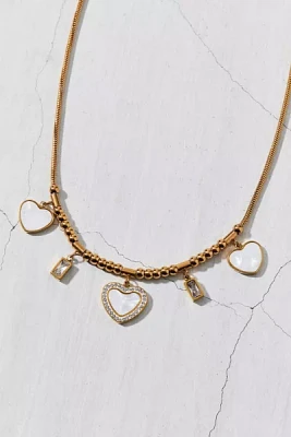 Stainless Steel Rhinestone Heart Charm Necklace