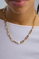 Stainless Steel Freshwater Pearl Paperclip Chain Necklace