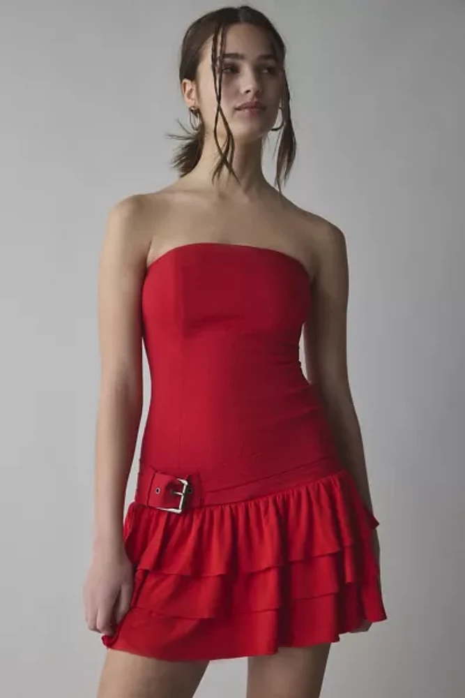 UO Rubie Belted Drop Waist Mini Dress