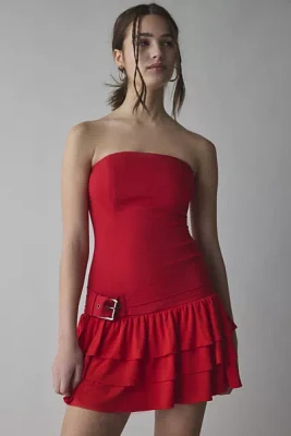 UO Rubie Belted Drop Waist Mini Dress