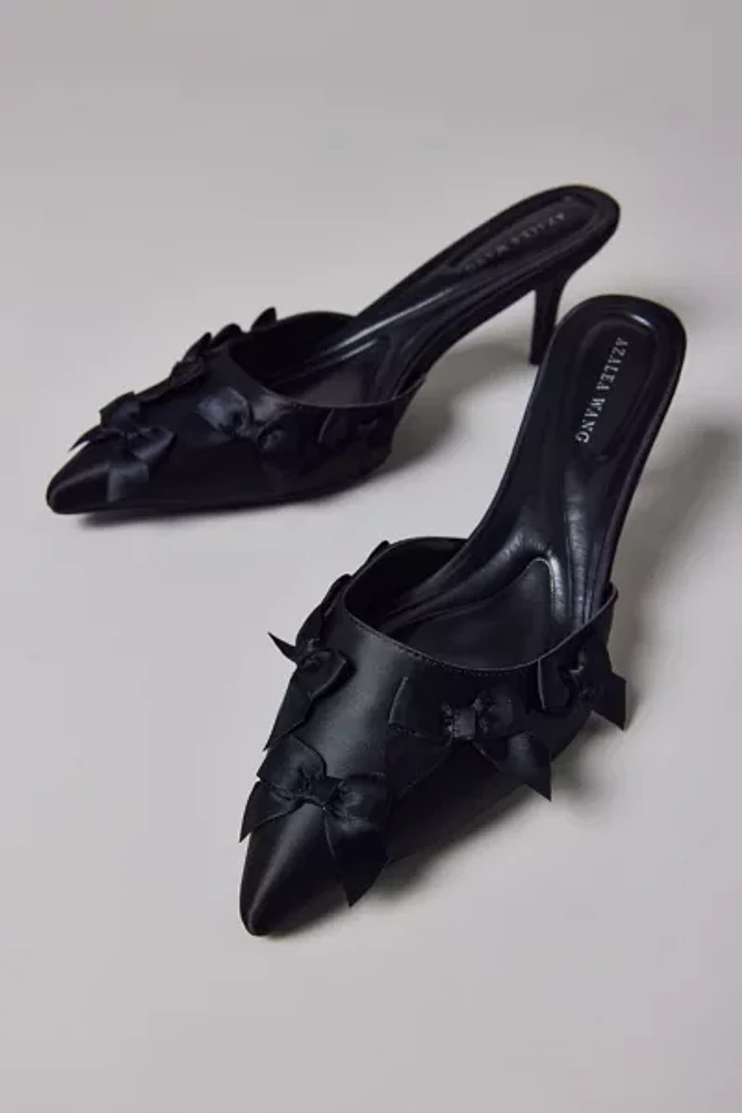 Azalea Wang Ayleena Bow Satin Mule Heel