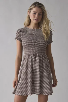 Daisy Street Shirred Check Skater Mini Dress