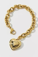 Stainless Steel Puffy Heart Charm Bracelet