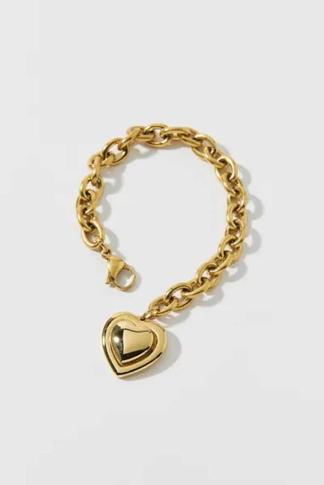 Stainless Steel Puffy Heart Charm Bracelet