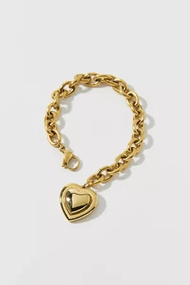 Stainless Steel Puffy Heart Charm Bracelet