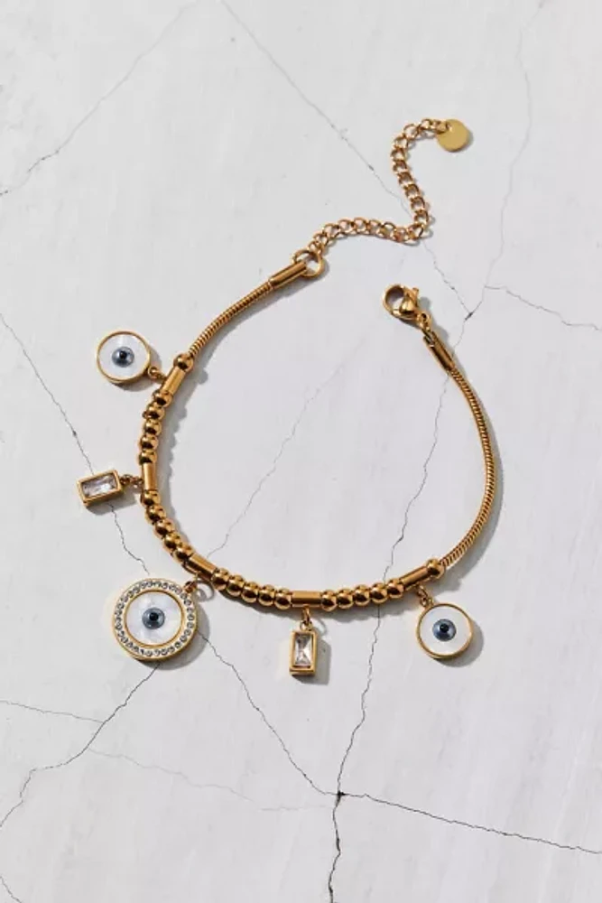 Stainless Steel Rhinestone Eye Charm Bracelet