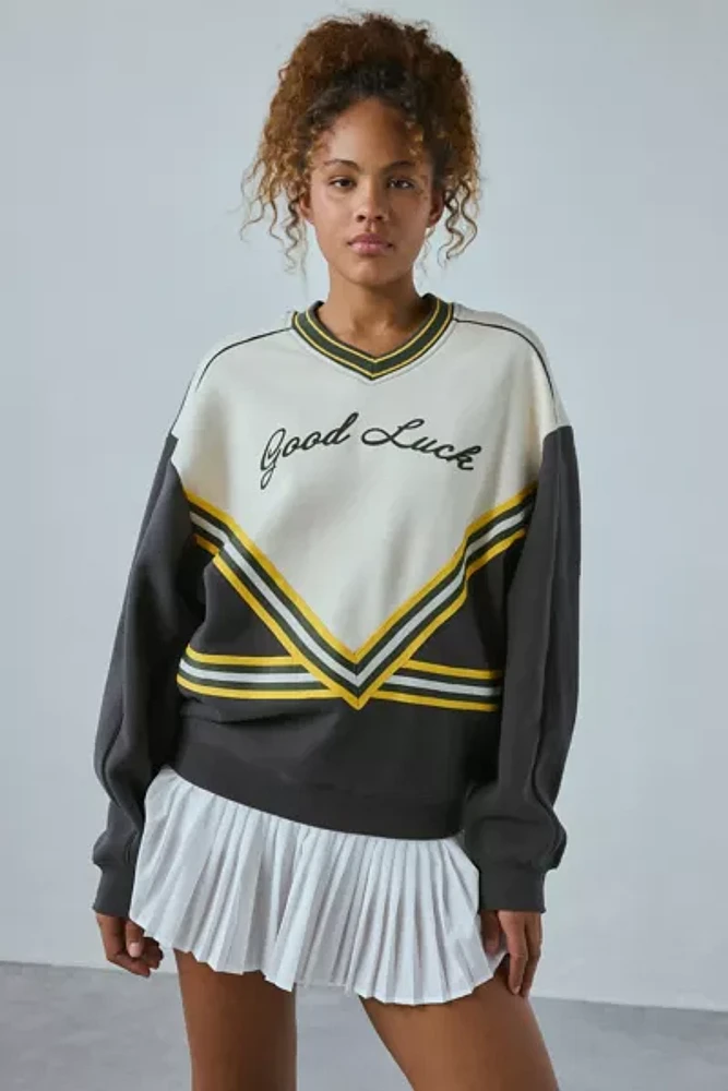 BDG Vinny Good Luck Graphic Oversized V-Neck Pullover