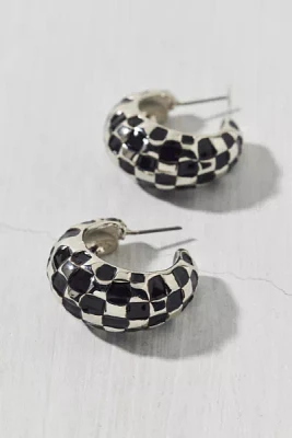Enameled Checkerboard Chubby Hoop Earring