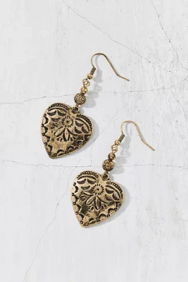 Leia Etched Metal Heart Drop Earring