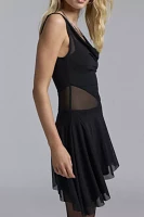 UO Pearl Semi-Sheer Mesh Cowl Neck Mini Dress