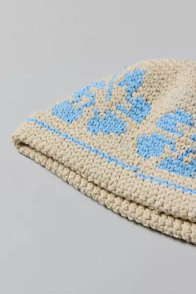 Floral Knit Roll Cuff Beanie