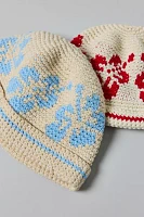 Floral Knit Roll Cuff Beanie