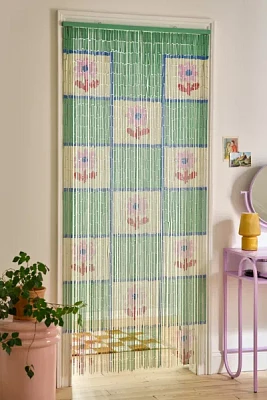 Daisy Checkered Beaded Bamboo Curtain