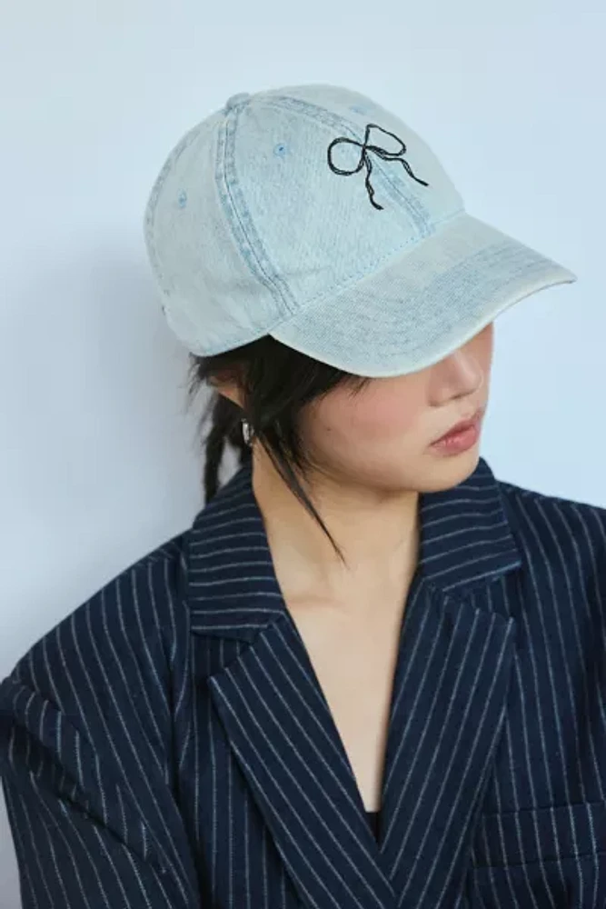 Embroidered Bow Denim Baseball Hat