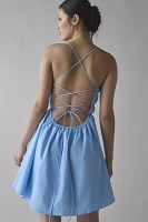 Glamorous Ruched Open Back Lace-Up Mini Dress