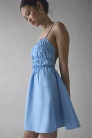 Glamorous Ruched Open Back Lace-Up Mini Dress