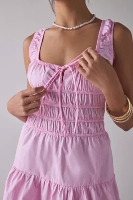 Glamorous Candy Pink Cotton Poplin Ruched Mini Dress