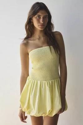 Glamorous Lemon Yellow Strapless Smocked Bubble Hem Mini Dress