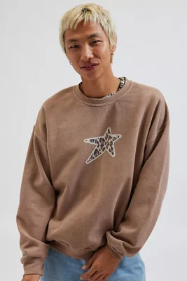 Cheetah Print Star Crew Neck Sweatshirt