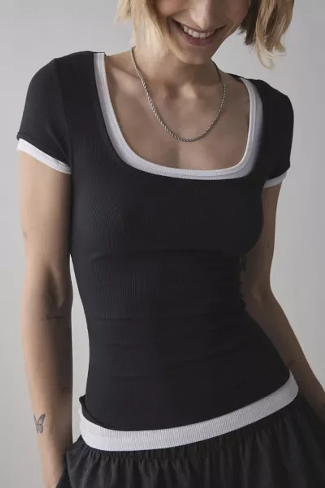 BDG Carmin Twofer Ribbed Knit Baby Tee