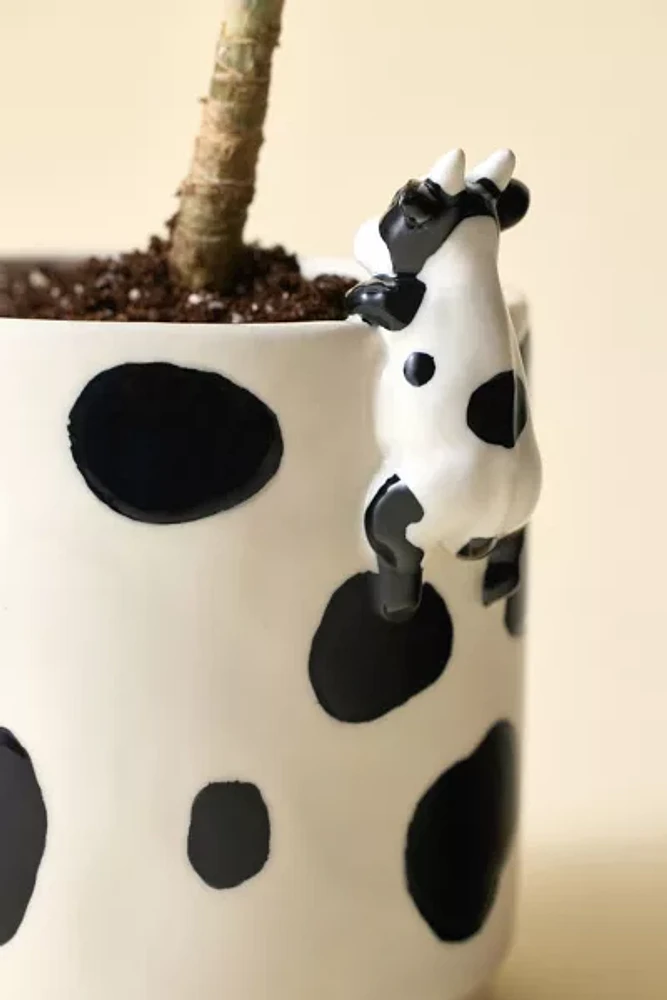 Moo Peeking Cow Ceramic Planter