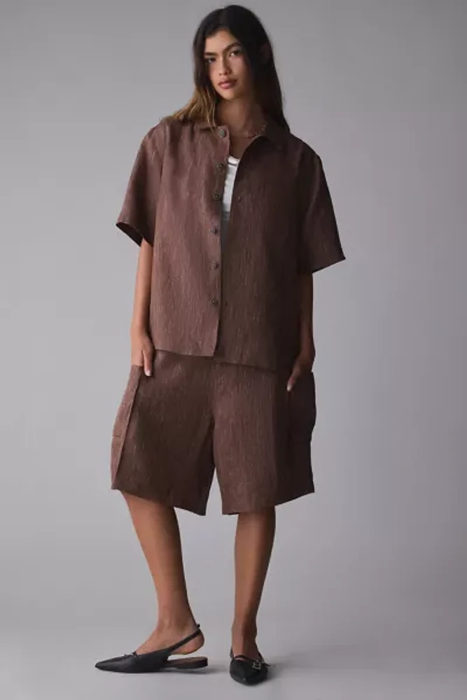 FRIED RICE Textured Linen Short Sleeve Shirt