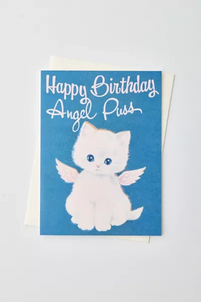 Laughing Elephant Angel Cat Birthday Card