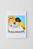 Laughing Elephant Girls & Cake Birthday Card