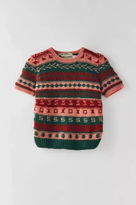 Vintage Patterned Short Sleeve Sweater