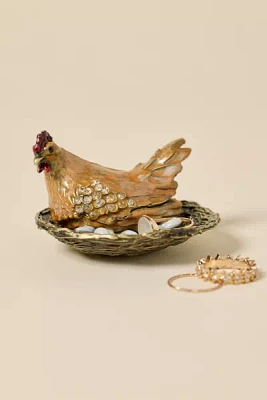 Hen Enameled Lidded Trinket Box