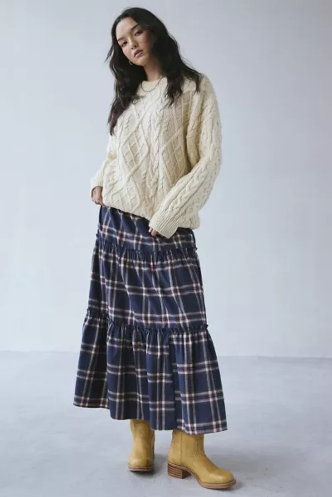 Urban Renewal Remnants Tiered Flannel Maxi Skirt