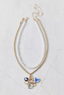 Val Pearl Layering Charm Necklace Set