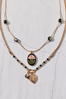 Jane Carnation Flower Pendant Layering Necklace Set