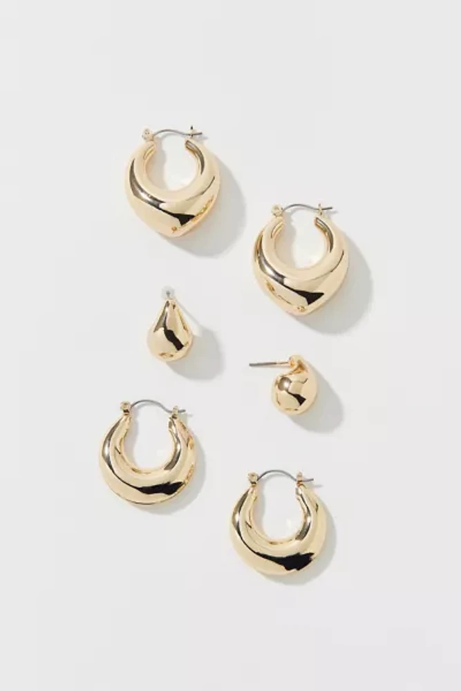 Oblong Chubby Hoop Earring Set