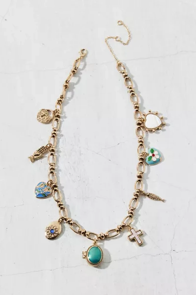 Cynthia Enameled Locket Mixed Charm Necklace