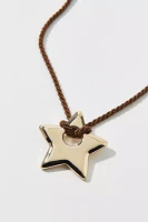 Jade Metal Star Pendant Corded Necklace