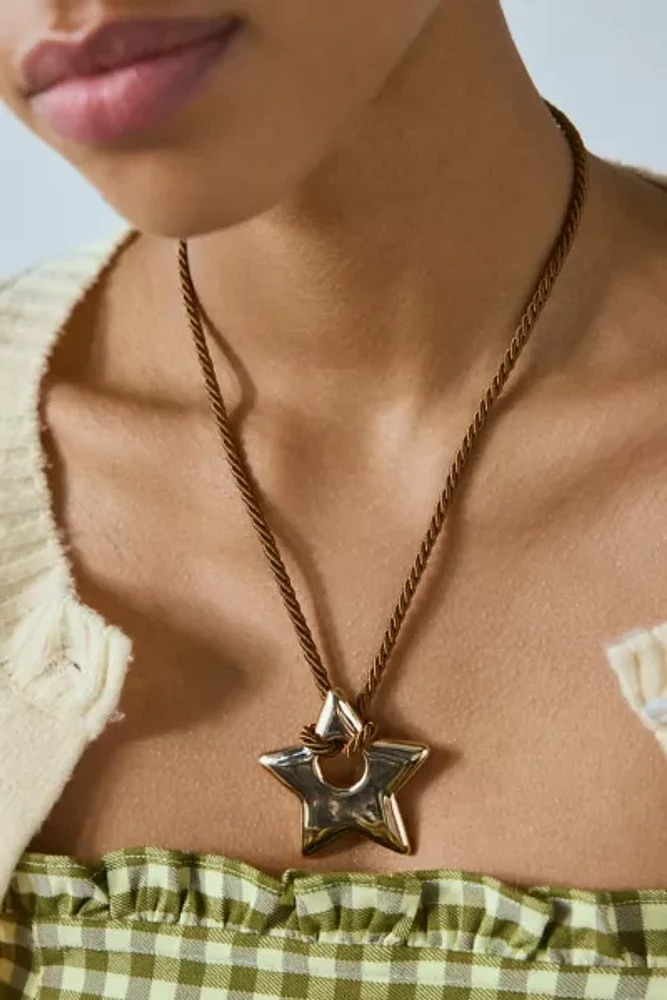 Jade Metal Star Pendant Corded Necklace