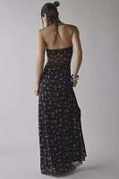 AFRM Britta Ruched Mesh Y-Neck Halter Maxi Dress