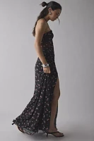 AFRM Britta Ruched Mesh Y-Neck Halter Maxi Dress