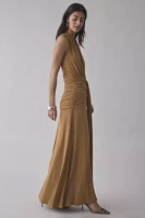 AFRM Heidi Ruched Plunge Halter Maxi Dress