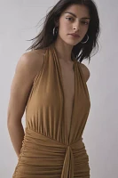 AFRM Heidi Ruched Plunge Halter Maxi Dress