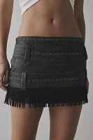 Jaded London Odile Faux Leather Belted Fringe Micro Skirt