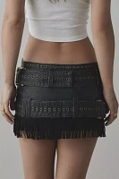 Jaded London Odile Faux Leather Belted Fringe Micro Skirt